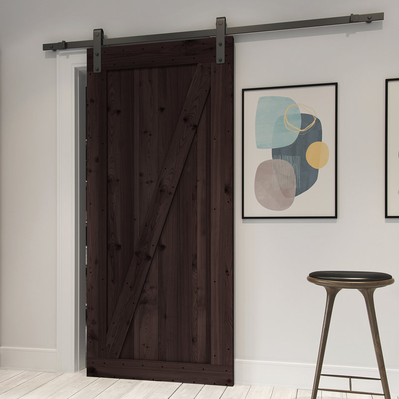 Northbeam Paneled Wood Finish Prehung Barn Door with Installation